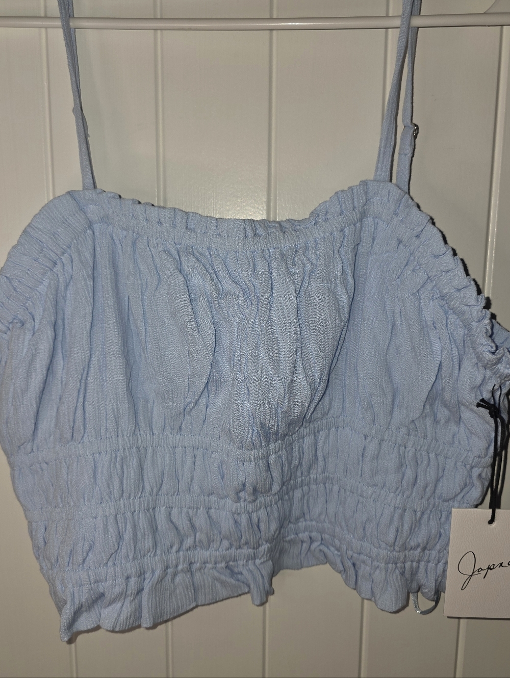 Japna Sky Blue Smocked Crop Cami Top Large NWT ❤️